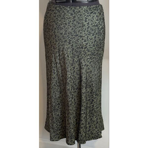Women's Time and Tru Green Black Leopard Print Midi Skirt L